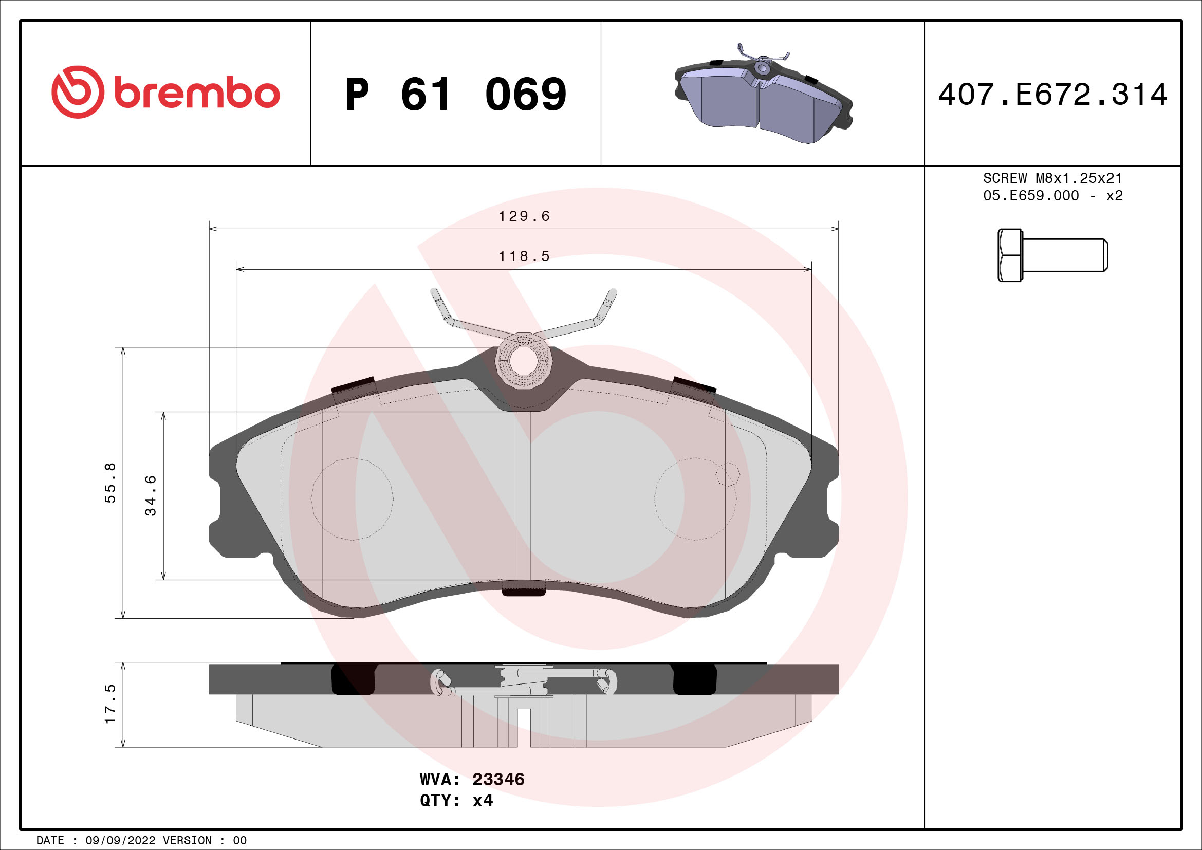 A.B.S. P 61 069 BREMBO Bremsbelagsatz, Scheibenbremse